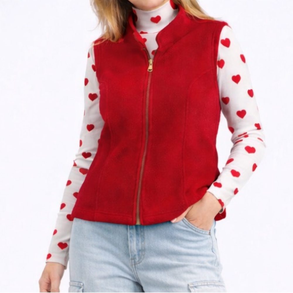 Talbots Petite Red Fleece‎ Zip Front Vest Women's M Made in USA normcore preppy